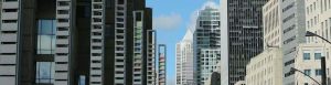 a street with the towers